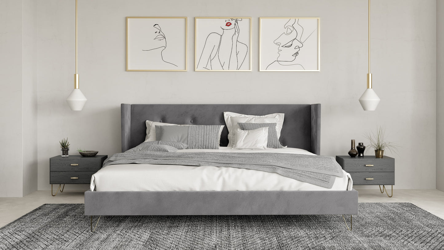 Nova Domus Bryan Modern Grey Velvet and Gold Bed