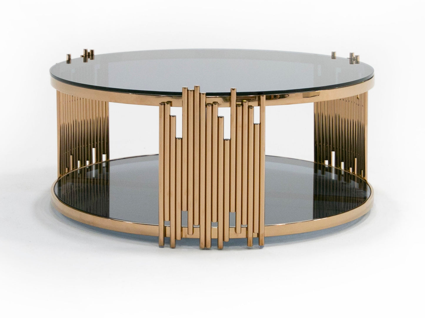 Modrest Bryce Modern Smoked Glass and Rosegold Round Coffee Table