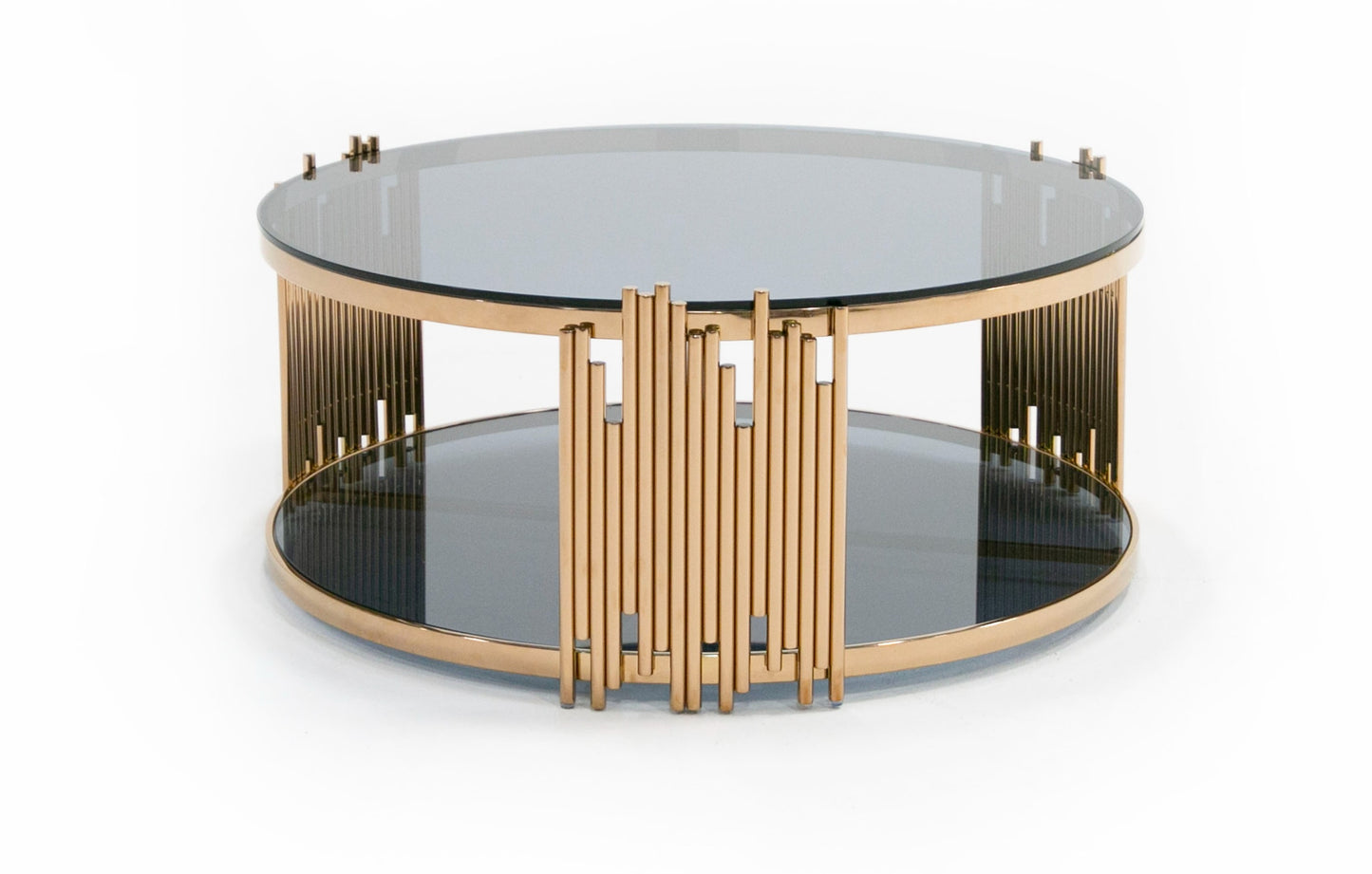 Modrest Bryce Modern Smoked Glass and Rosegold Round Coffee Table