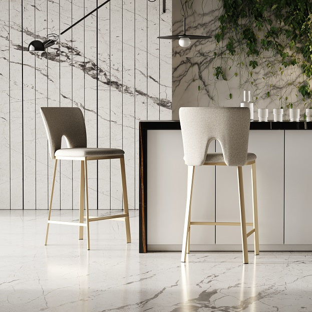 Modrest Burton Contemporary Beige Brass Counter Stool Set of Two