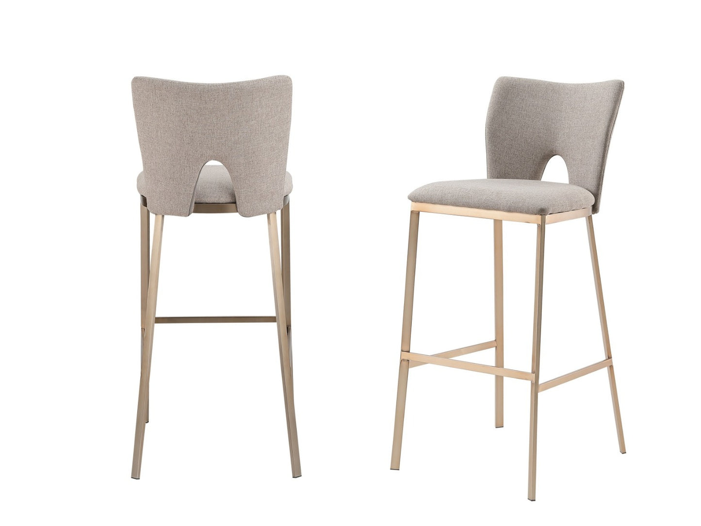Modrest Burton Glam Greige Fabric Brass Bar Stool