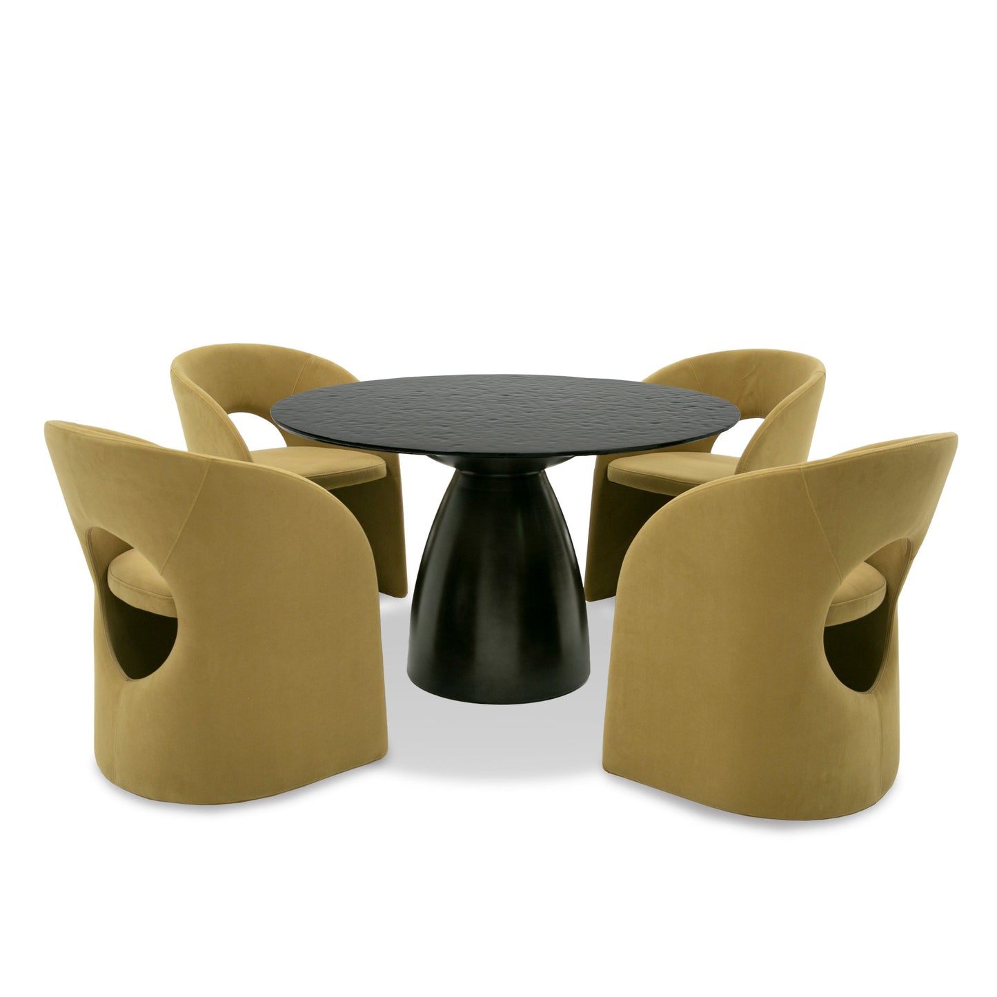 Modrest Calexico Contemporary Black Wave Glass Round Dining Table