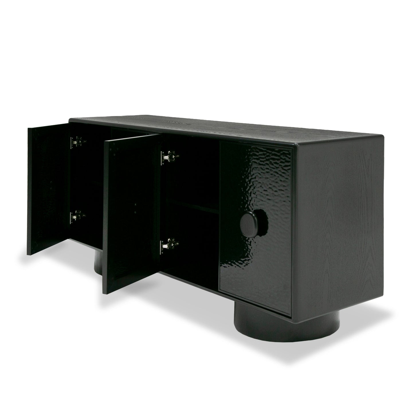 Modrest Calexico Contemporary Black Wave Glass Black Buffet