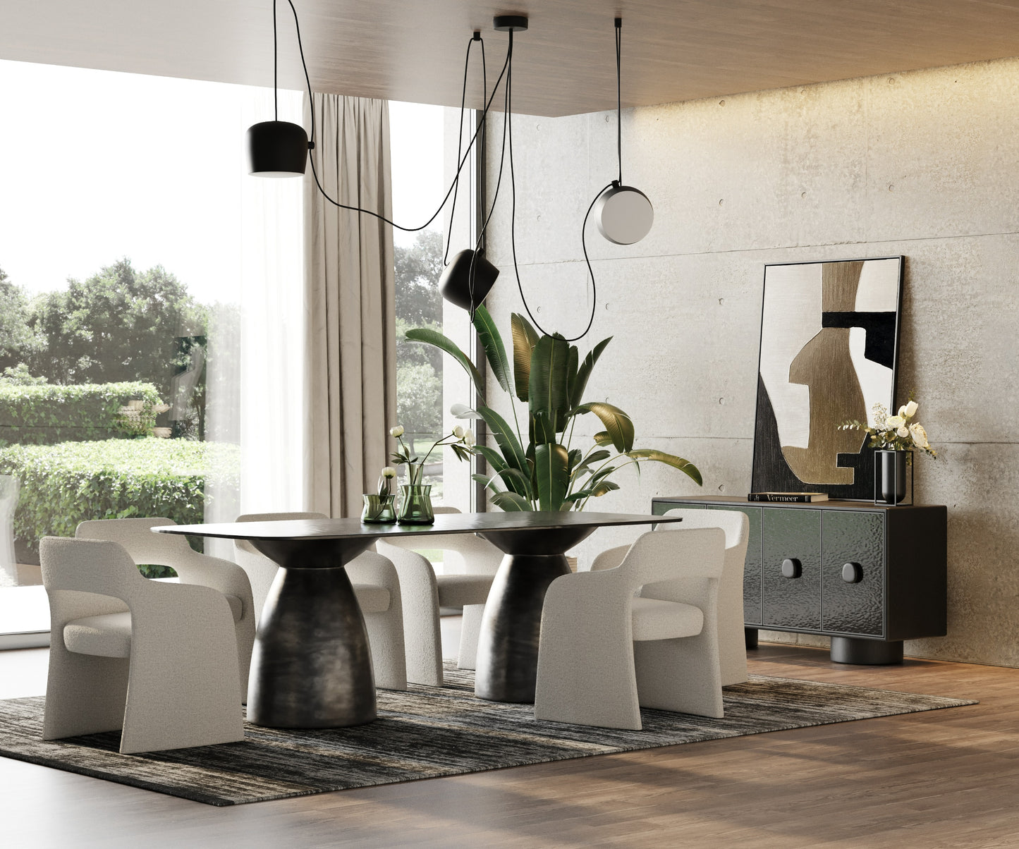 Modrest Calexico Contemporary Black Wave Glass Rectangular Dining Table