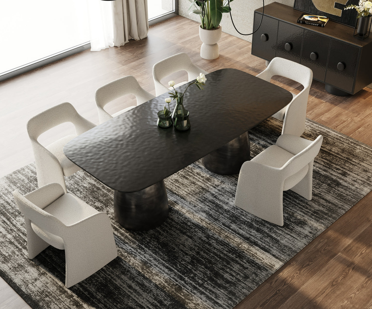 Modrest Calexico Contemporary Black Wave Glass Rectangular Dining Table