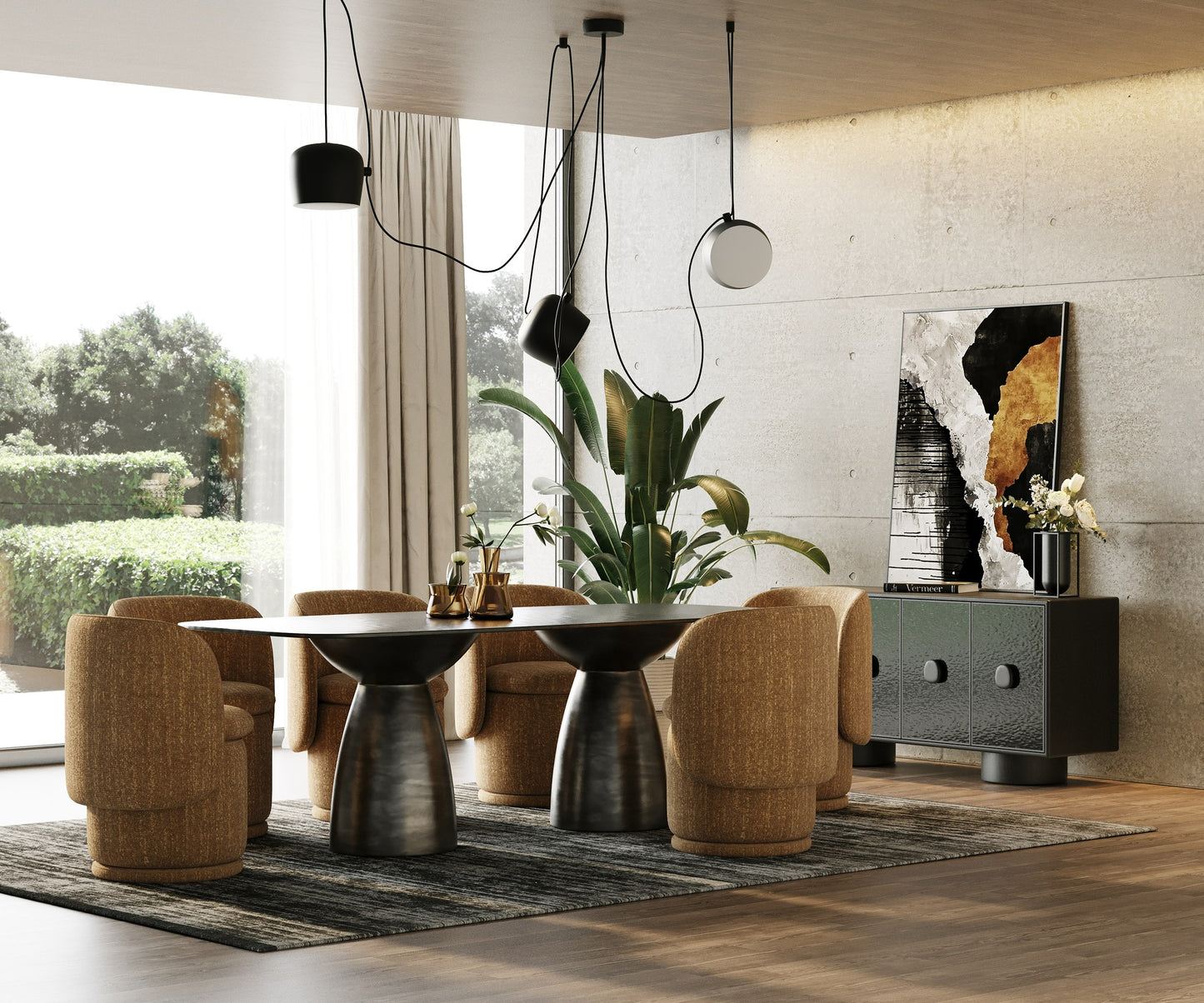 Modrest Calexico Contemporary Black Wave Glass Black Buffet