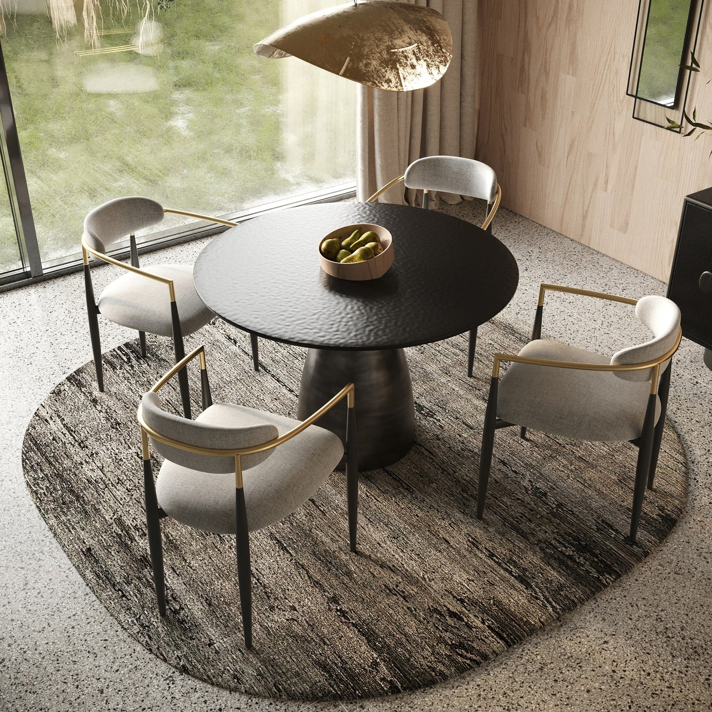 Modrest Calexico Contemporary Black Wave Glass Round Dining Table