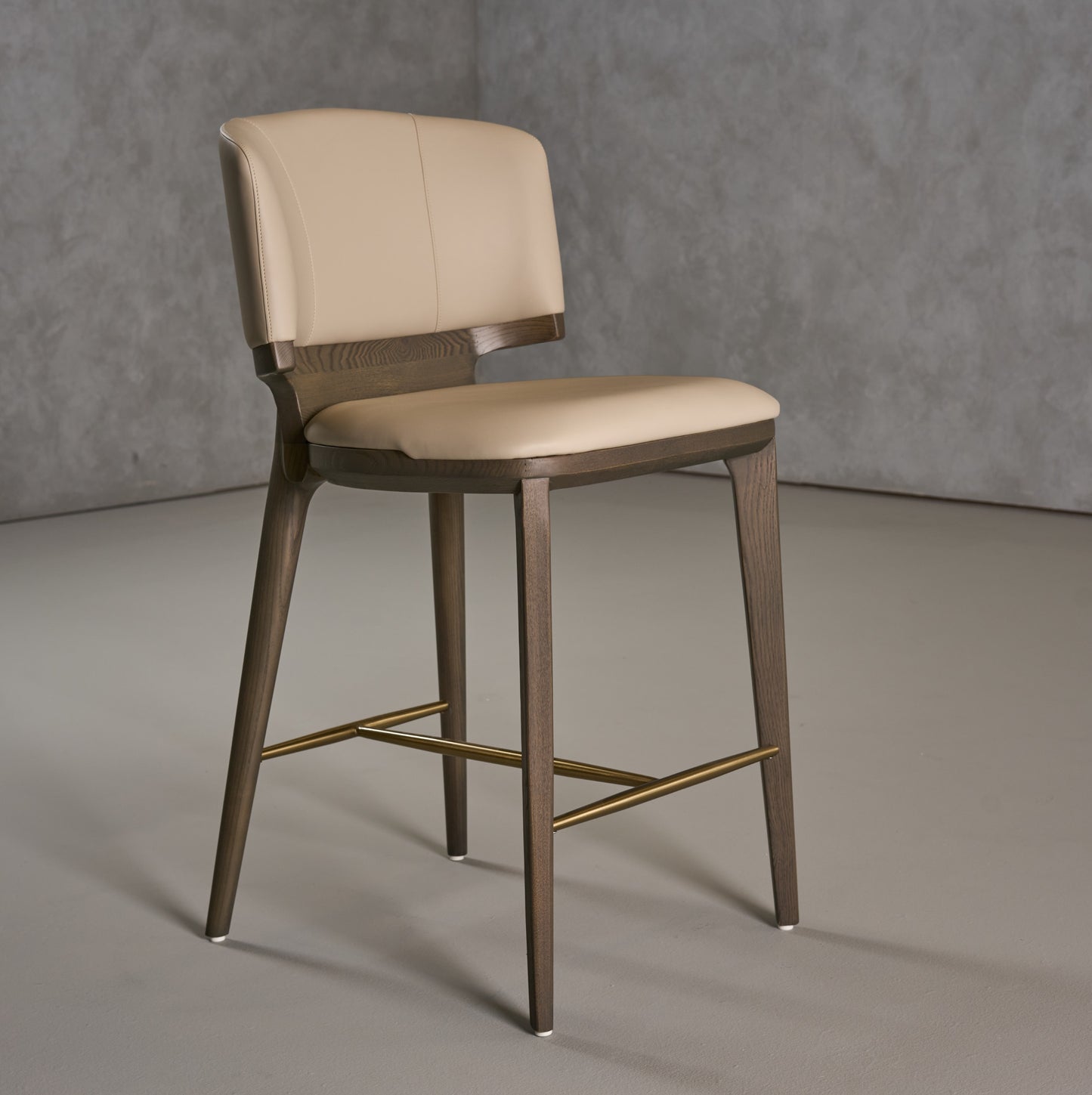 Modrest Calvary Mid-Century Modern Beige Vegan Leather Grey Ash Counter Chair