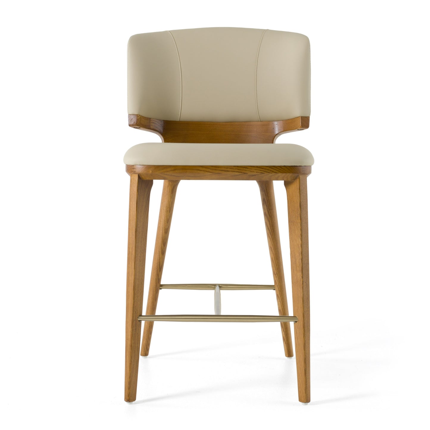 Modrest Calvary Mid-Century Modern Beige Vegan Leather Walnut Counter Chair