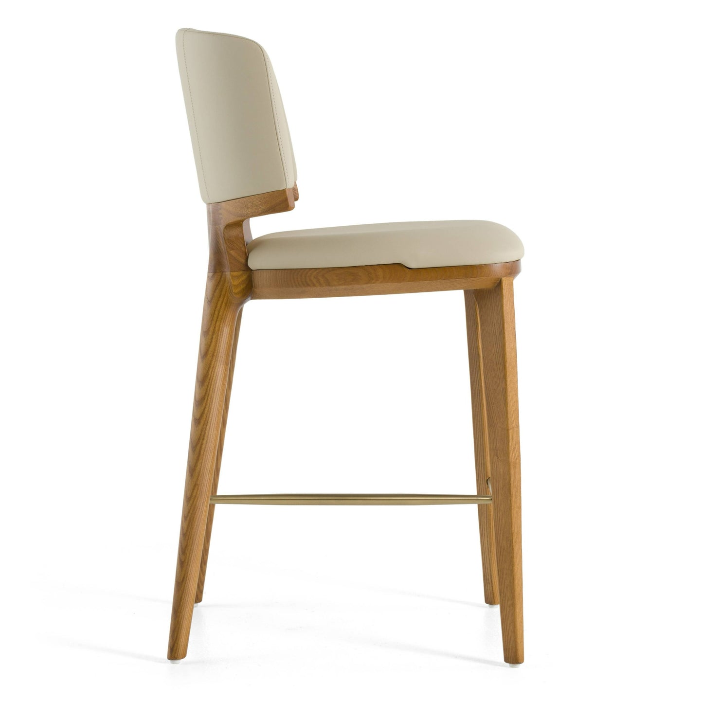 Modrest Calvary Mid-Century Modern Beige Vegan Leather Walnut Counter Chair