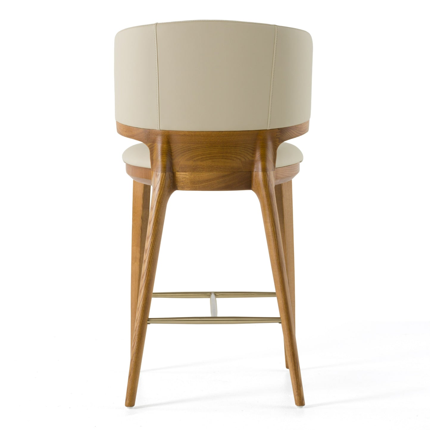 Modrest Calvary Mid-Century Modern Beige Vegan Leather Walnut Counter Chair