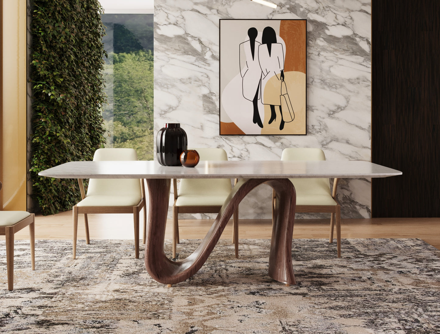 Modrest Carrizo Contemporary Walnut Marble Dining Table