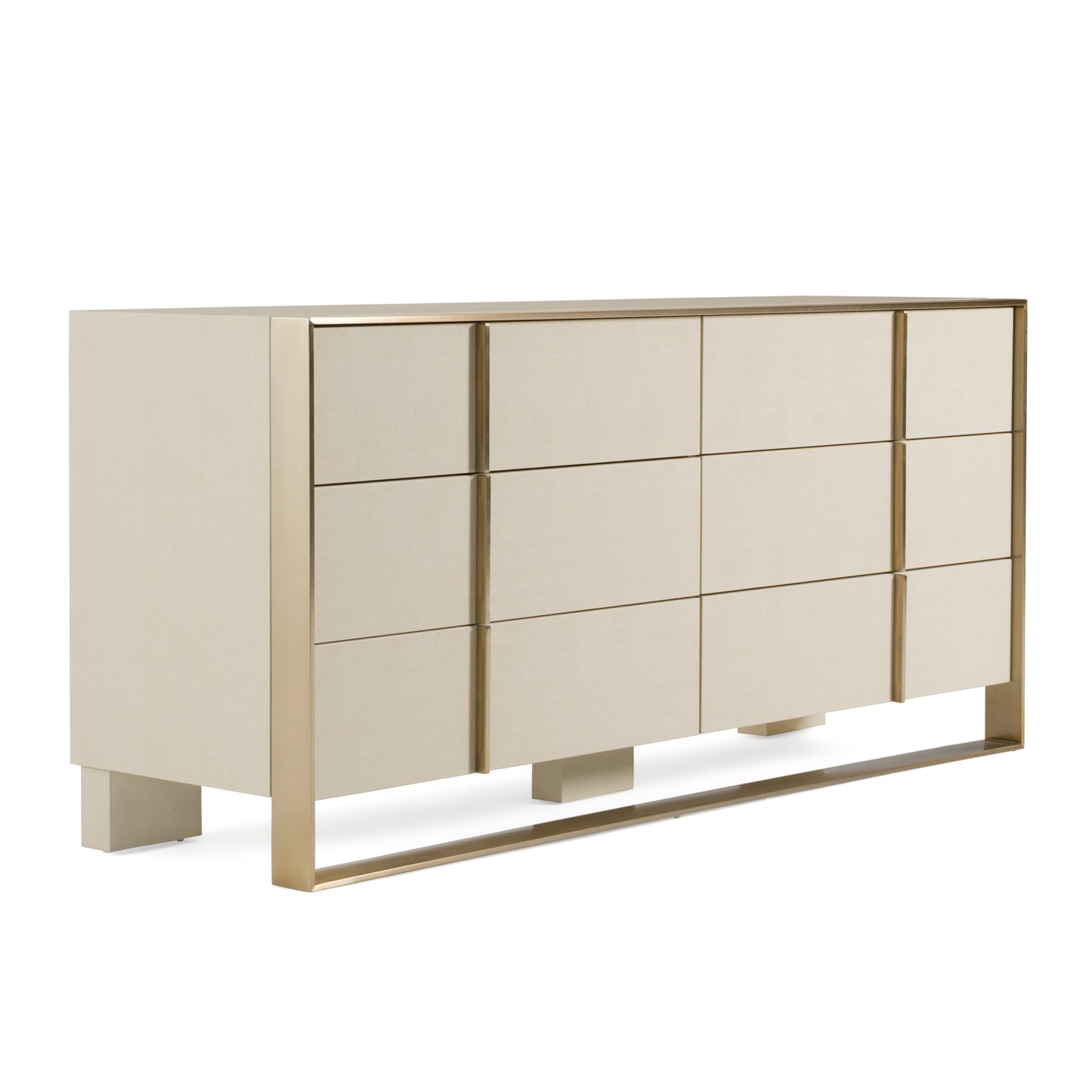 Nova Domus Cartier Modern Beige Shagreen and Brushed Brass Dresser