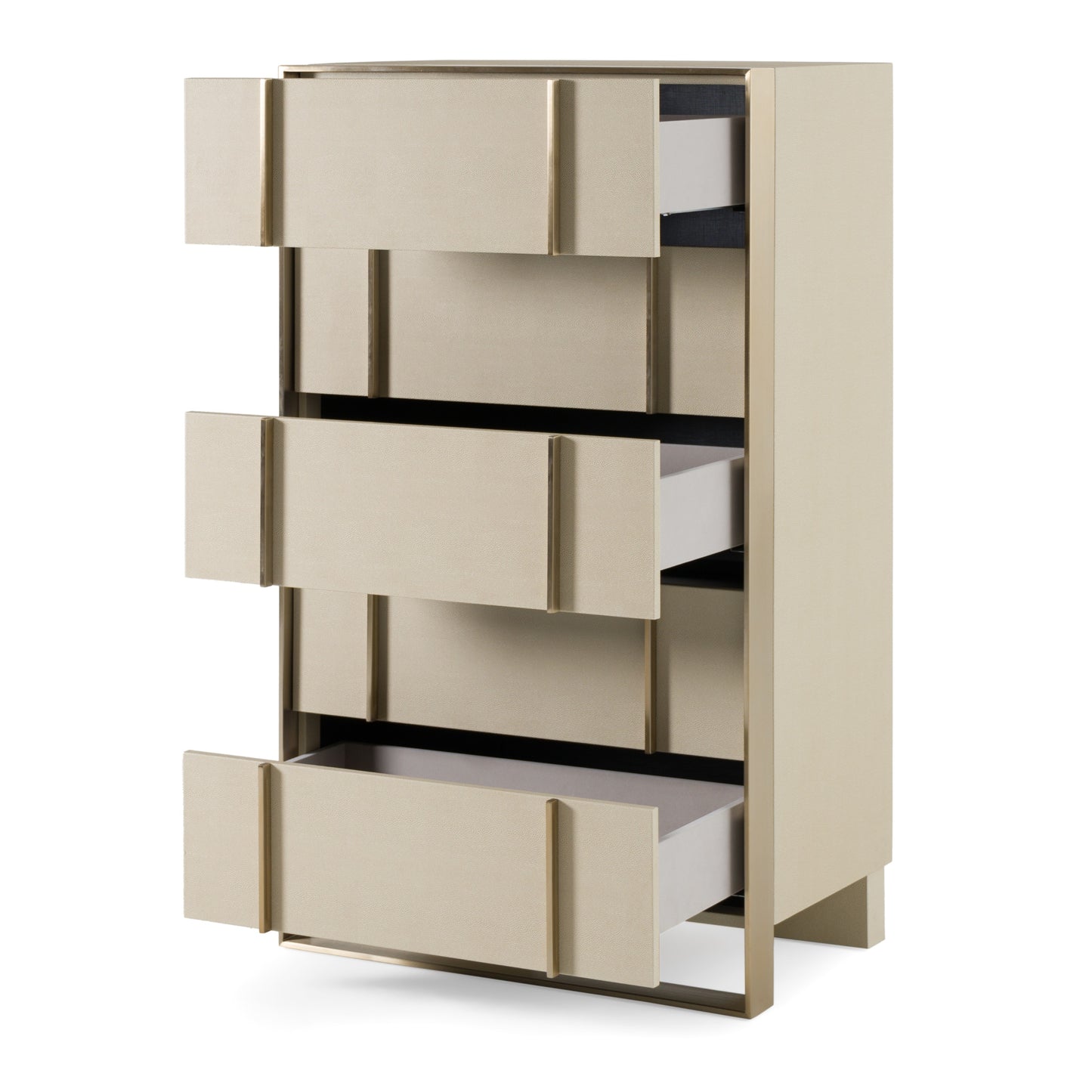 Nova Domus Cartier Modern Beige Shagreen and Brushed Brass Chest