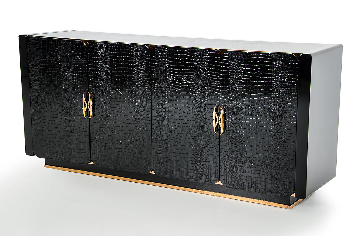 Talin Modern Black Crocodile and Rosegold Buffet