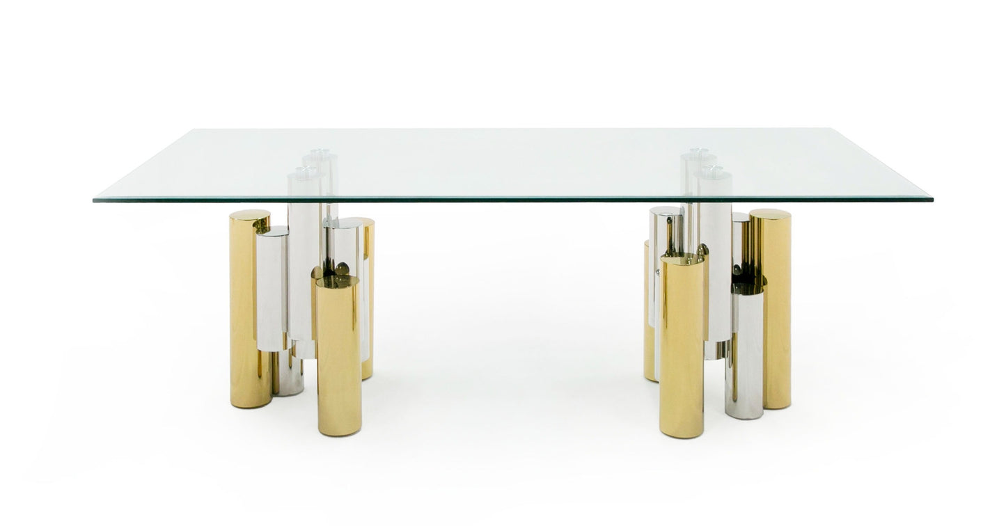 Modrest Chariot Modern Glass and Silver Mix Gold Rectangular Dining Table