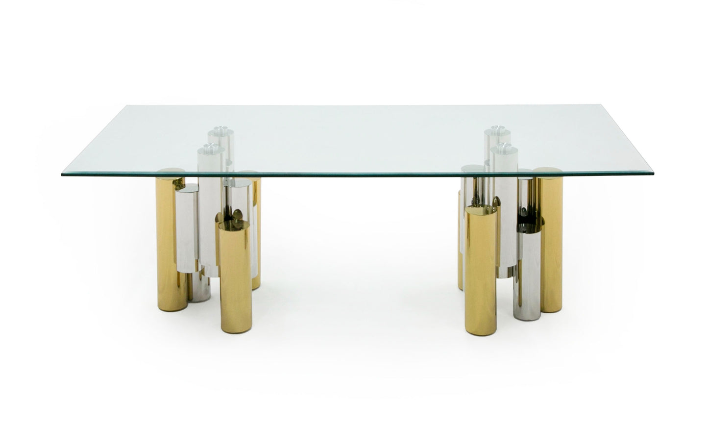 Modrest Chariot Modern Glass and Silver Mix Gold Rectangular Dining Table