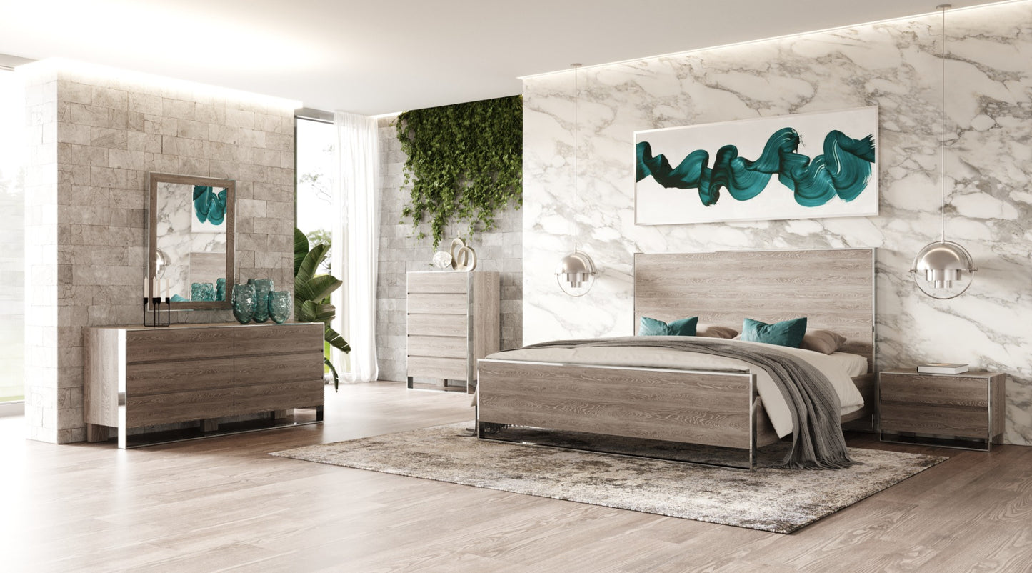 Modrest Charlene Modern Grey Elm and Stainless Steel Queen Bedroom Set