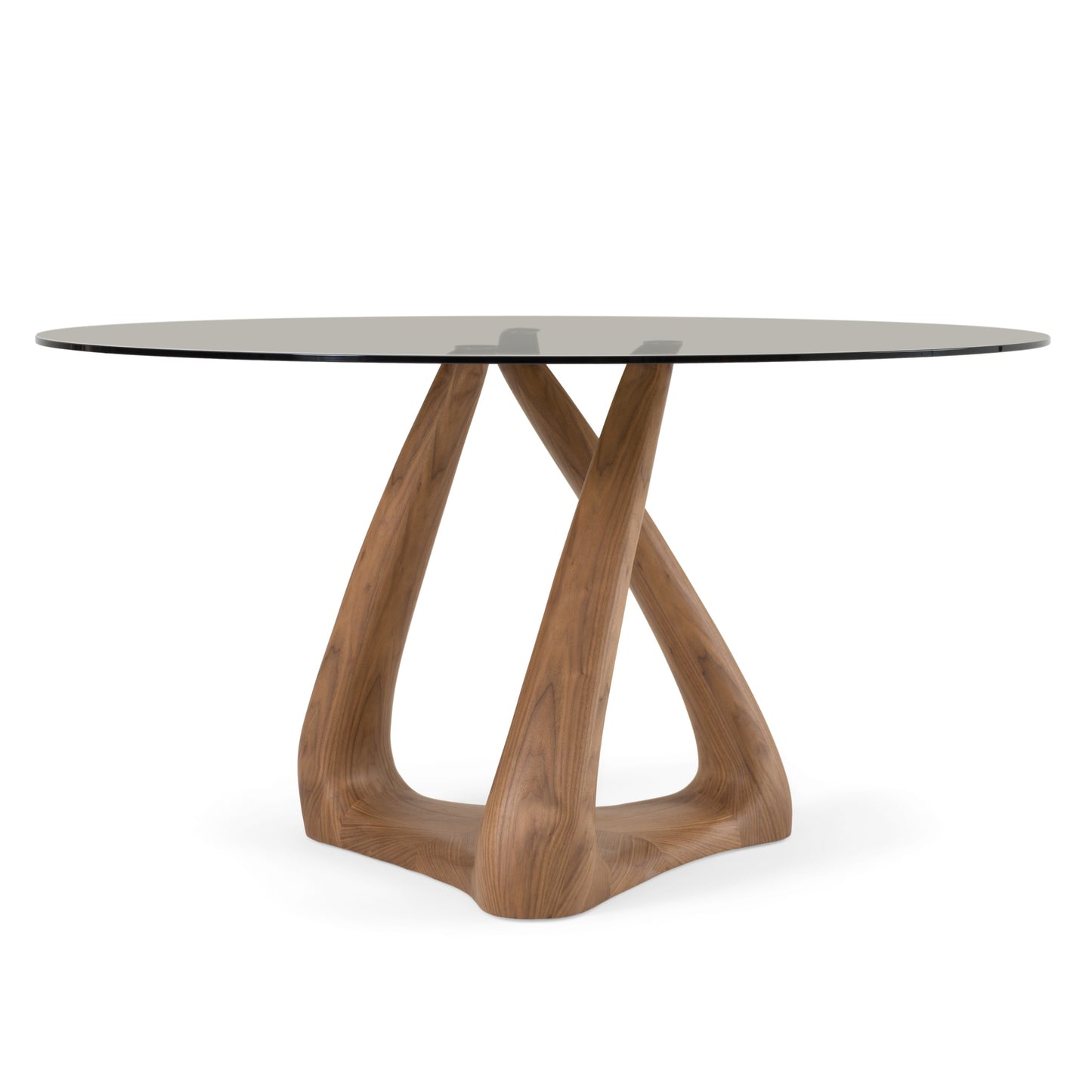 Modrest Christy Mid-Century Modern Grey Glass Walnut Round Dining Table