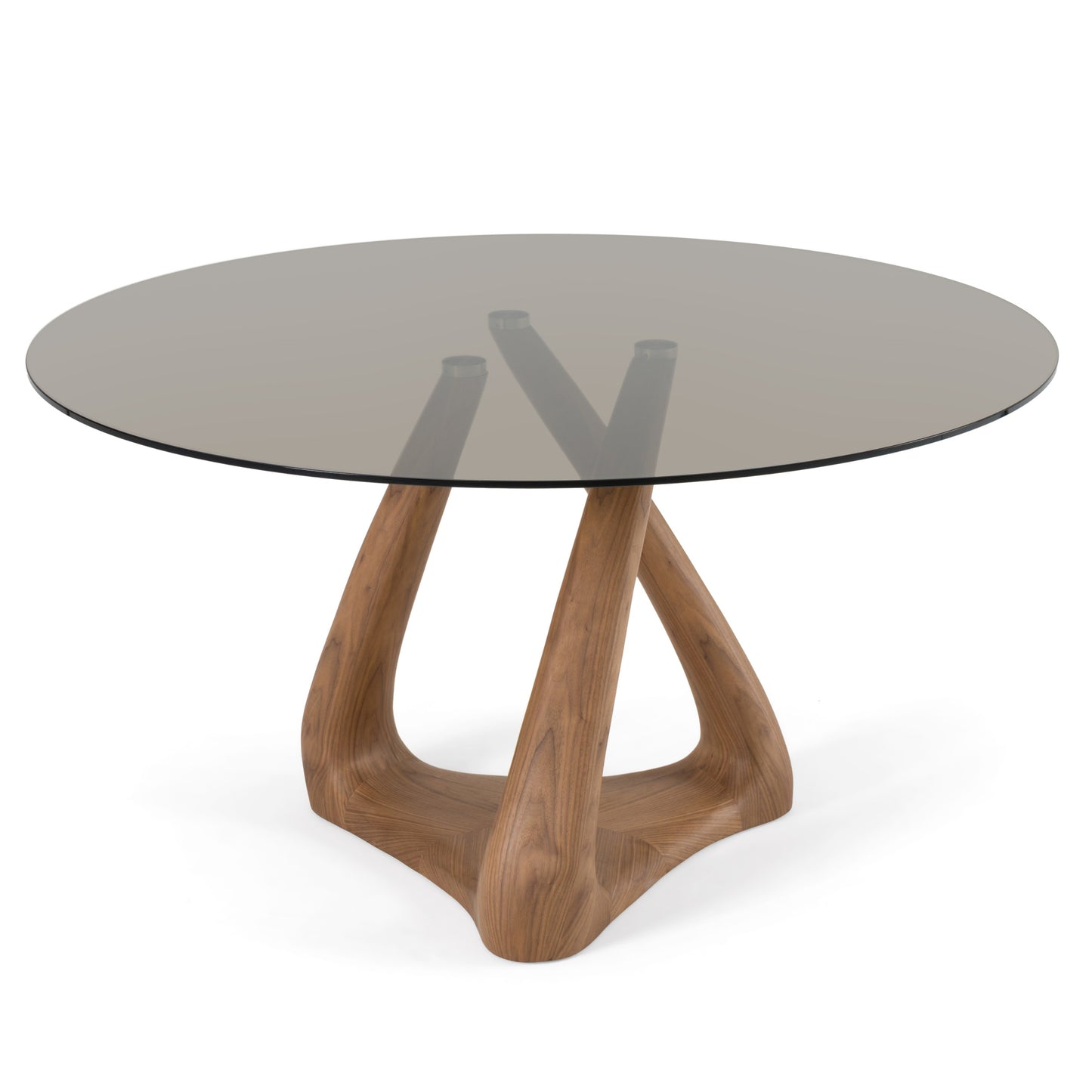 Modrest Christy Mid-Century Modern Grey Glass Walnut Round Dining Table