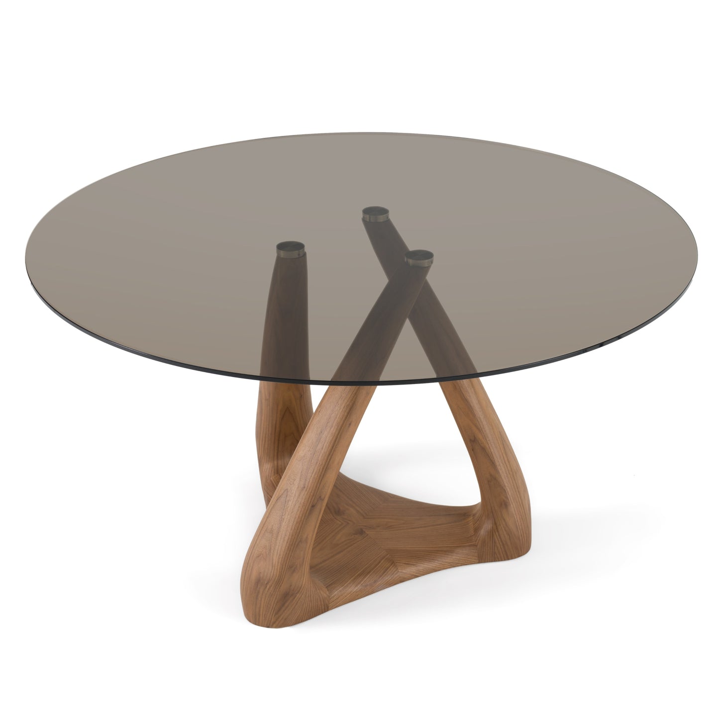 Modrest Christy Mid-Century Modern Grey Glass Walnut Round Dining Table