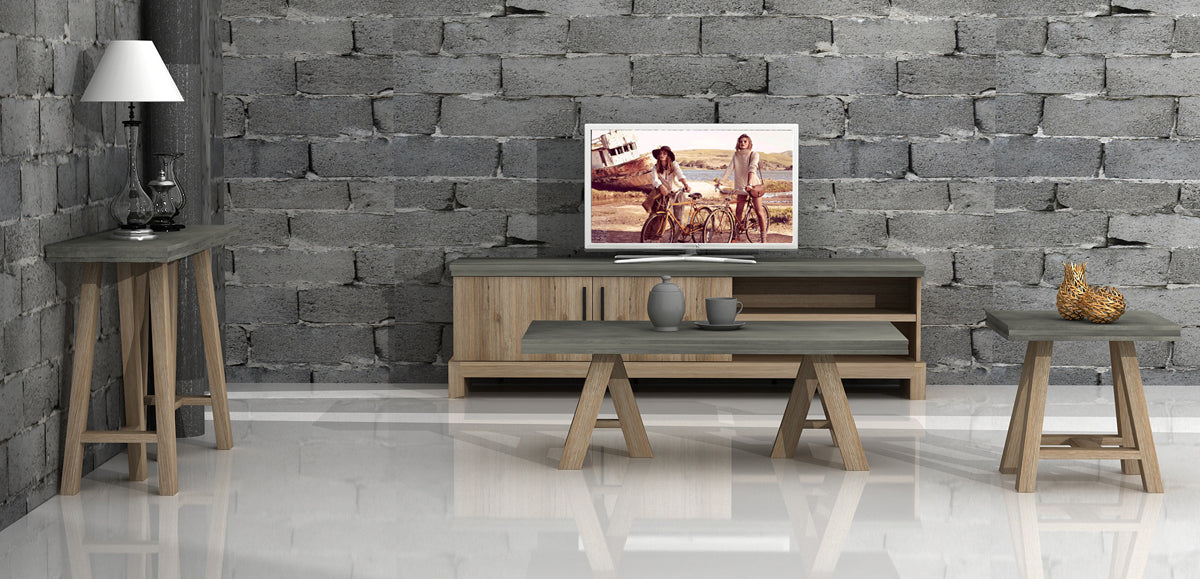 Modrest Civic Modern Concrete and Acacia End Table