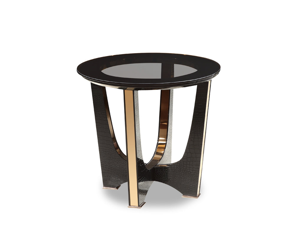 Talin Modern Black Crocodile and Rosegold End Table