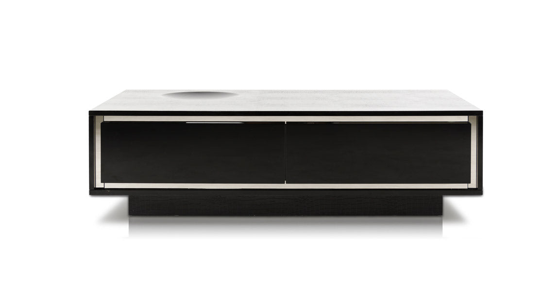 Grand Modern Black Crocodile Lacquer Coffee Table with 2 Drawers