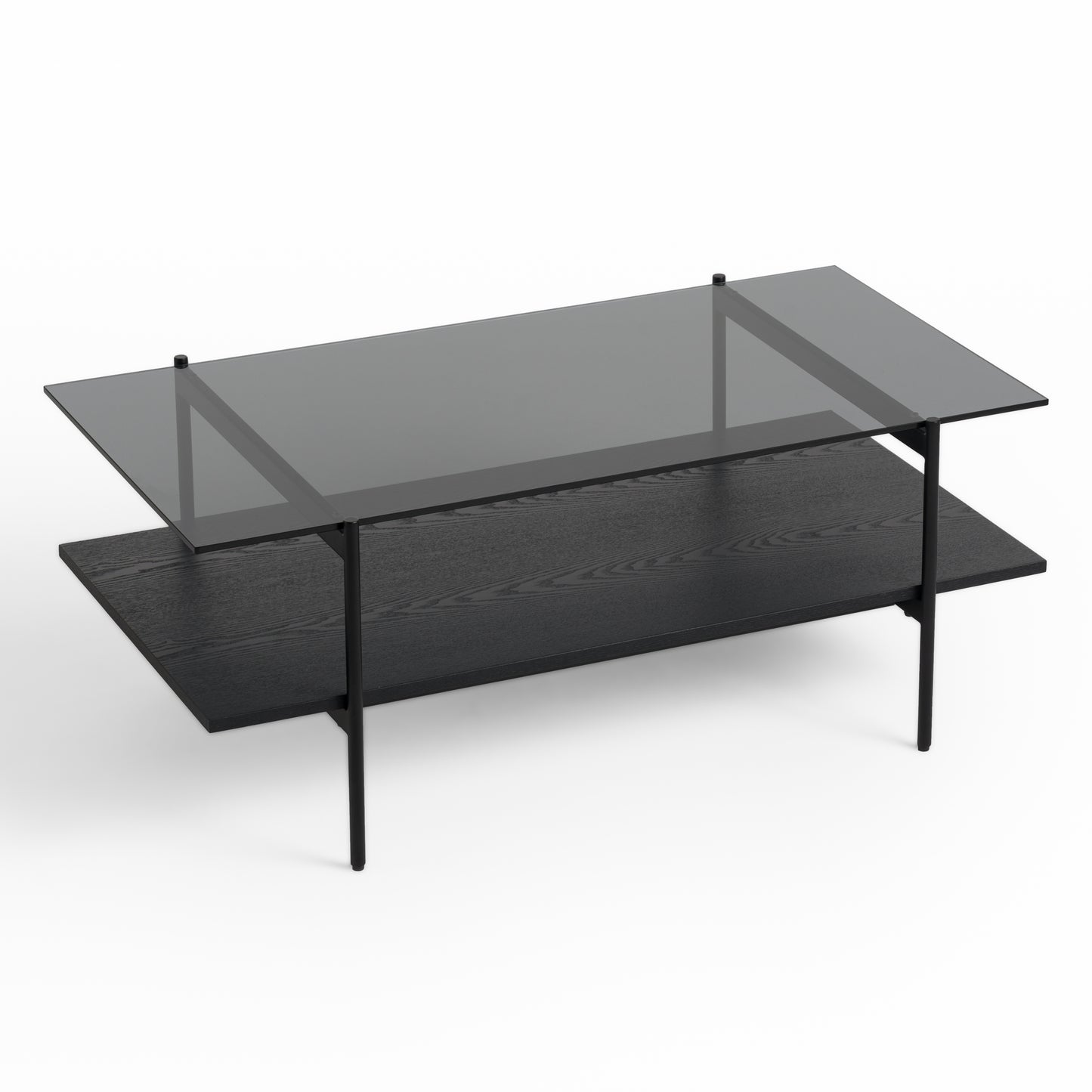 Modrest Conley Mid-Century Modern Grey Glass Black Ash Coffee Table