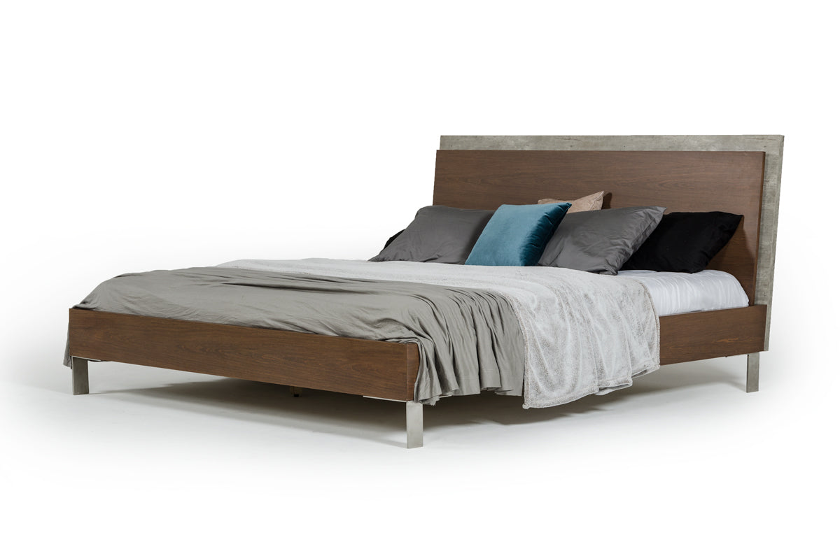 Nova Domus Conner Modern Dark Walnut and Faux Concrete Bed