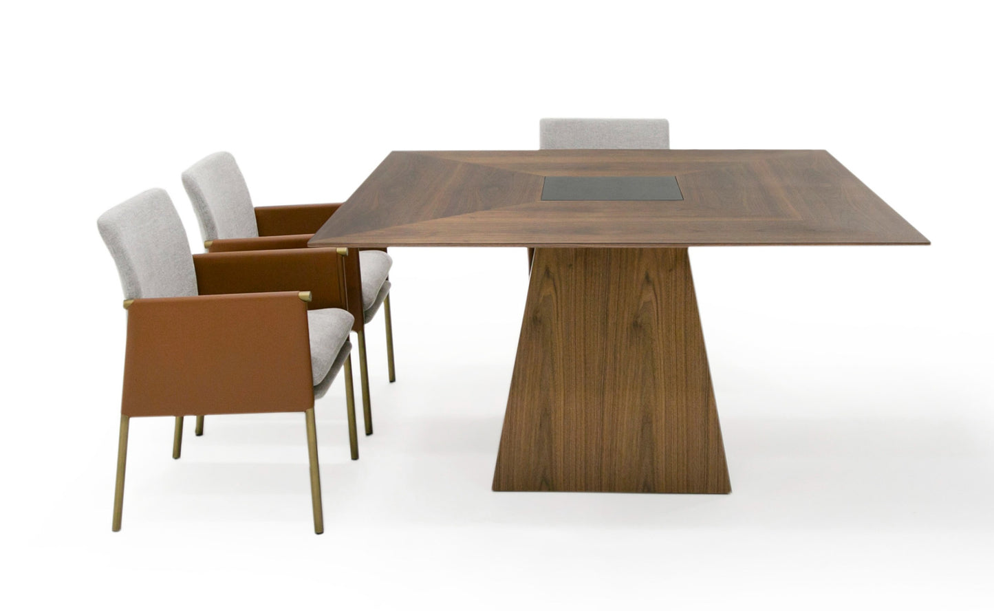 Modrest Cora- Modern Walnut and Black Tempered Glass Dining Table