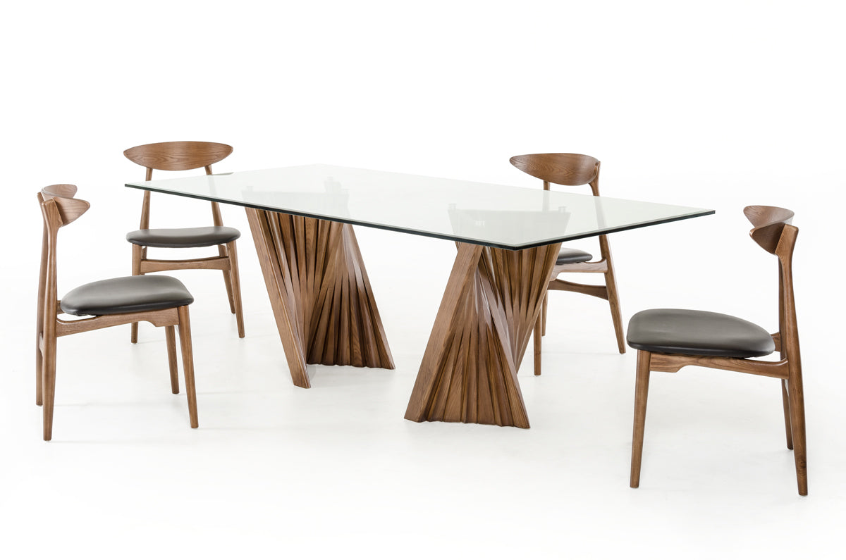 Modrest Corbin Mid-Century Walnut and Glass Dining Table