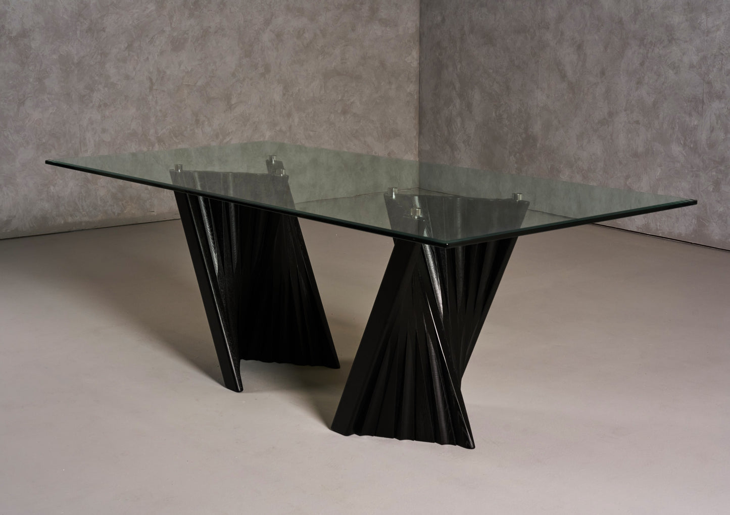 Modrest Corbin Mid-Century Black Ash and Glass Dining Table