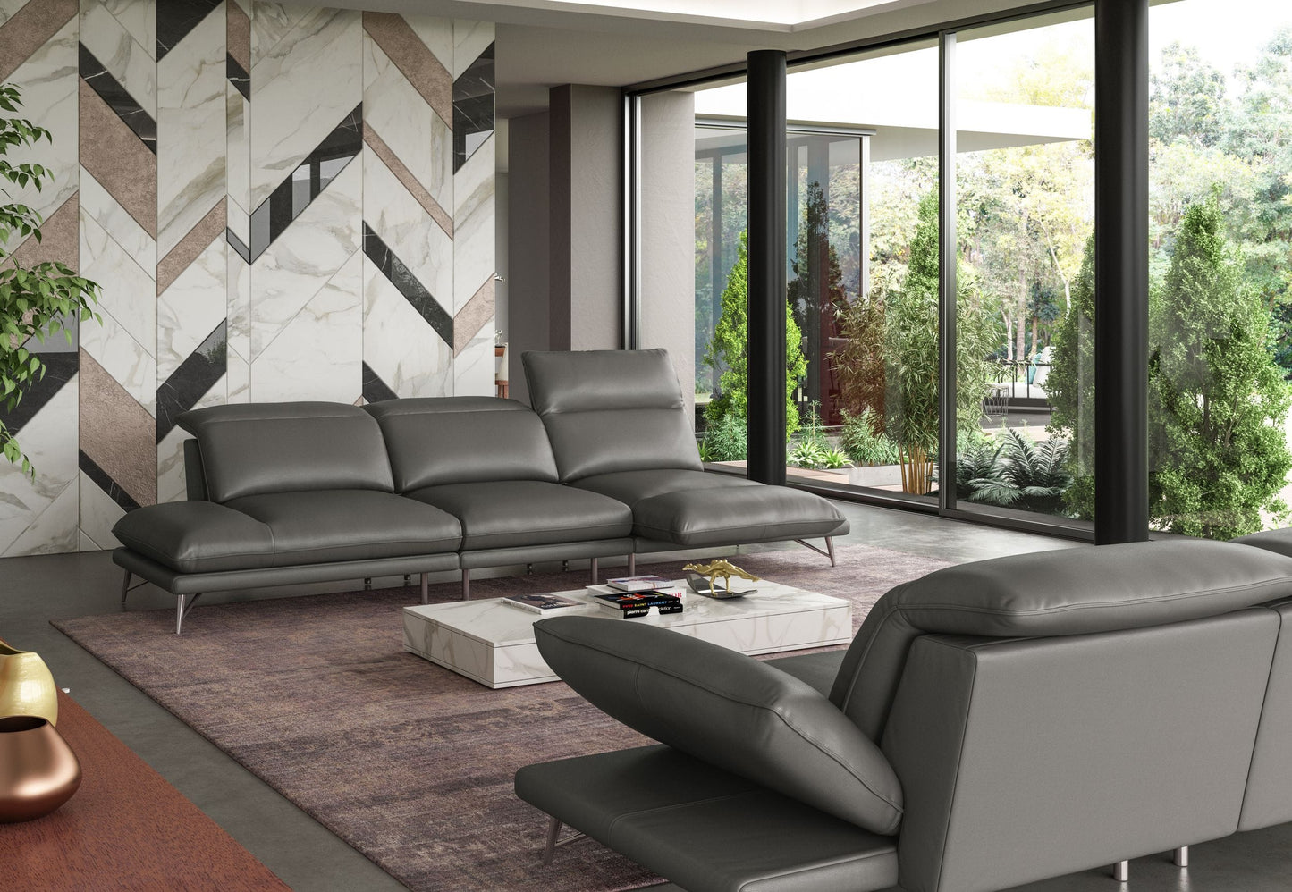 Lamod Italia Milano Italian Modern Leather Grey Reversible Sectional Sofa