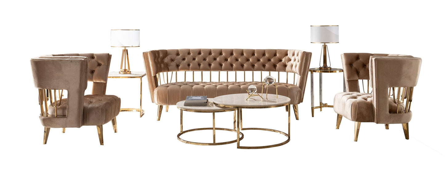 Divani Casa Courtney Beige and Gold Fabric Sofa
