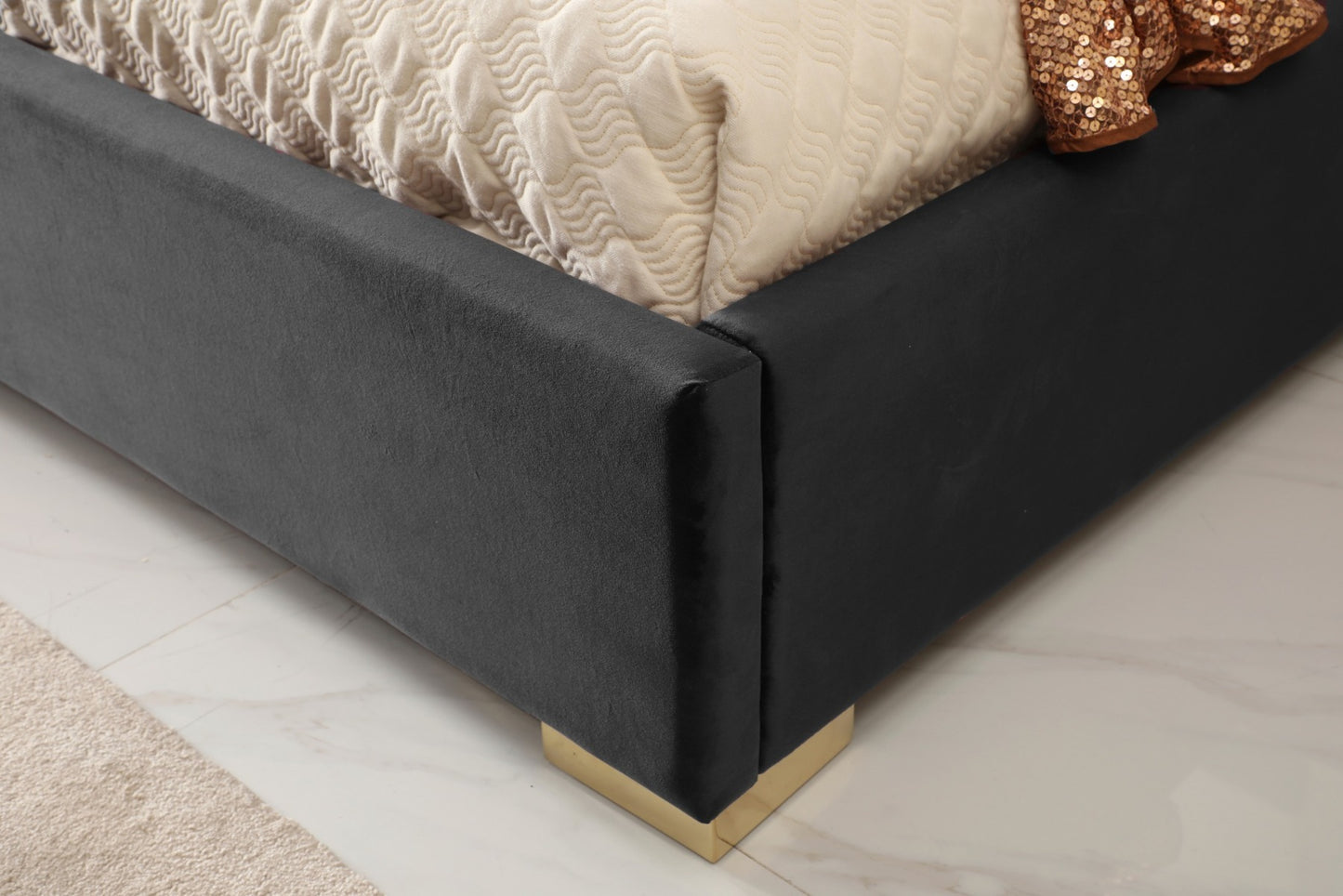 Modrest Daystar Modern Dark Brown Velvet and Gold Bed