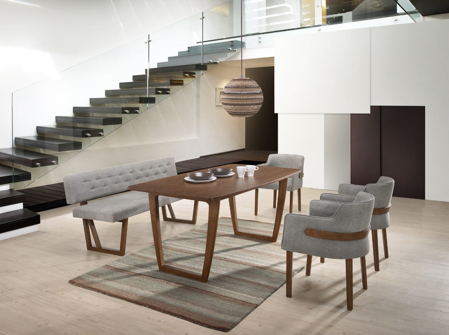 Modrest Jordan Modern Grey and Walnut Dining Bench