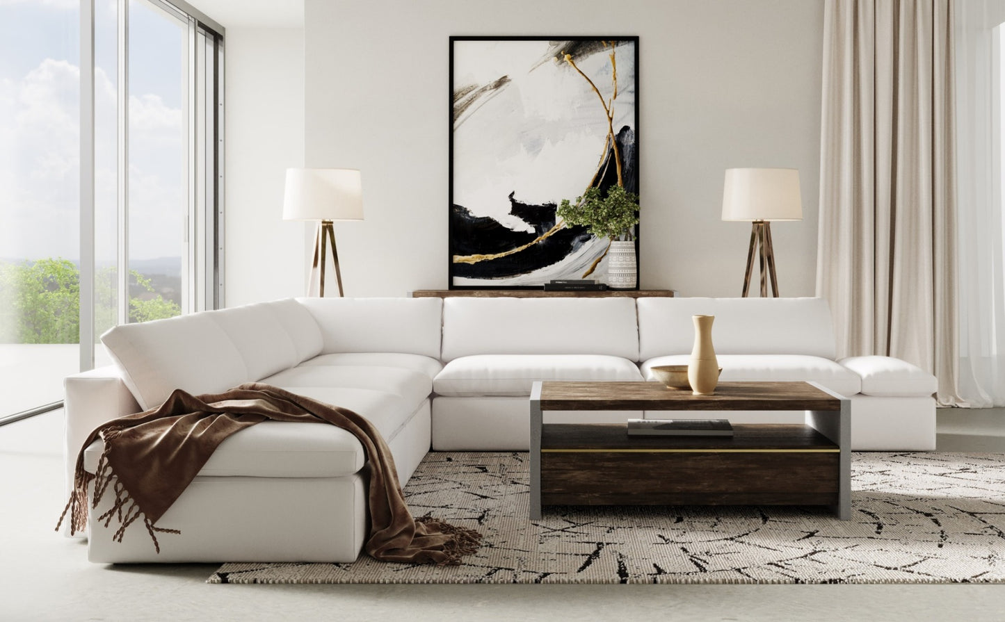 Divani Casa Kelly Modern White Fabric Sectional Sofa
