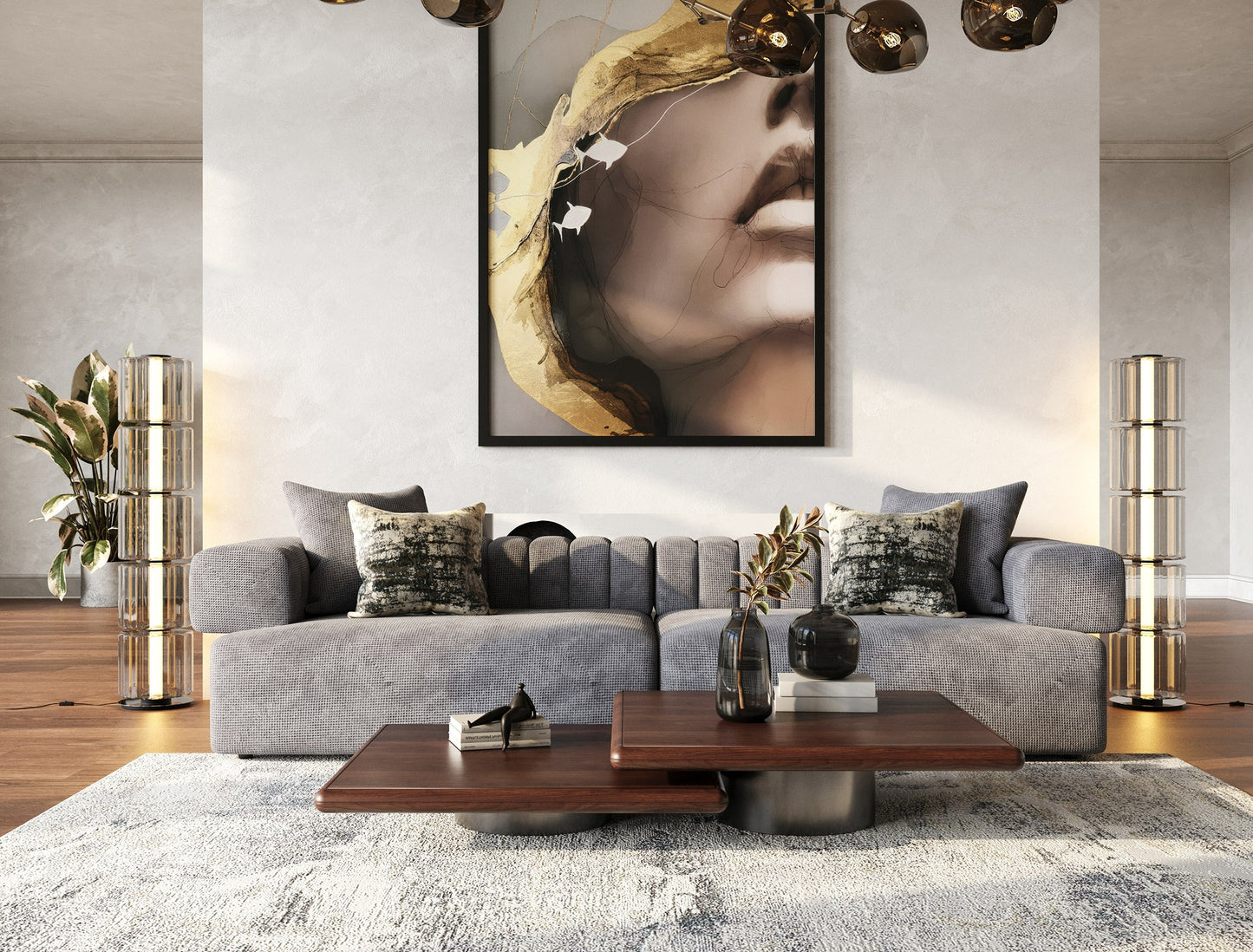 Modrest Valley Modern Walnut Titanium Coffee Table Set