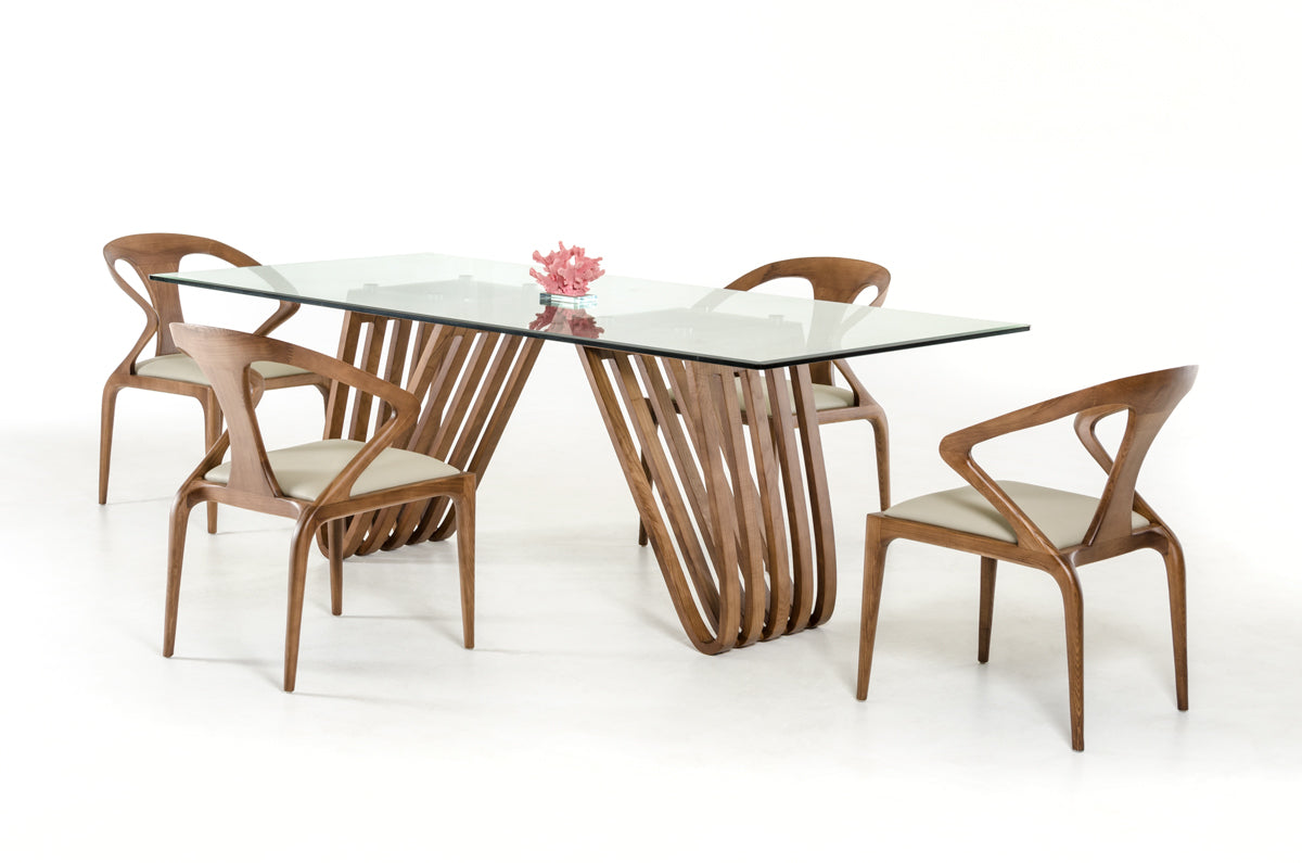 Modrest Draper Mid-Century Walnut and Glass Dining Table