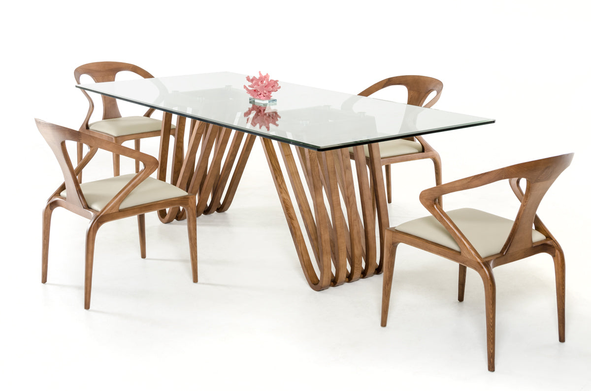 Modrest Draper Mid-Century Walnut and Glass Dining Table