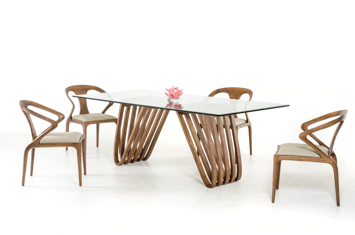 Modrest Draper Mid-Century Walnut and Glass Dining Table