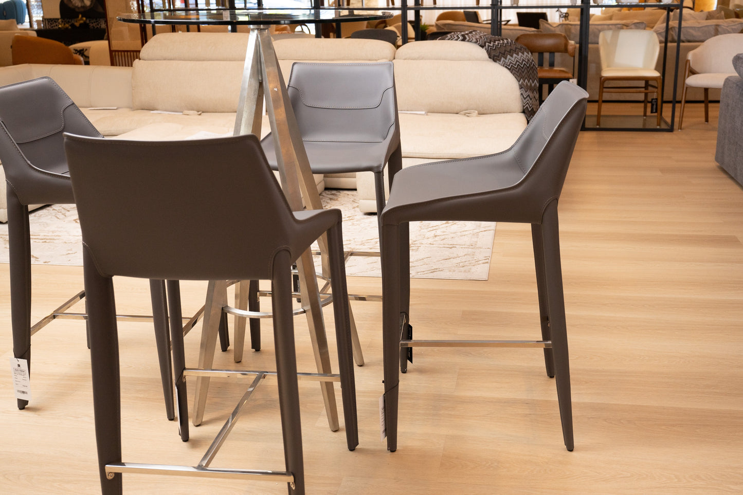 Modrest Halo Modern Grey Saddle Leather Counter Stool