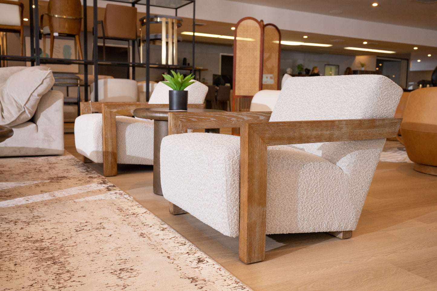 Modrest Rosen Modern Beige Fabric Grey Oak Accent Chair