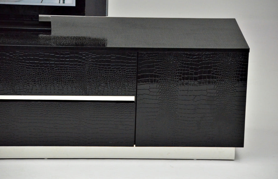 Skyline Modern Black Crocodile Lacquer TV Stand