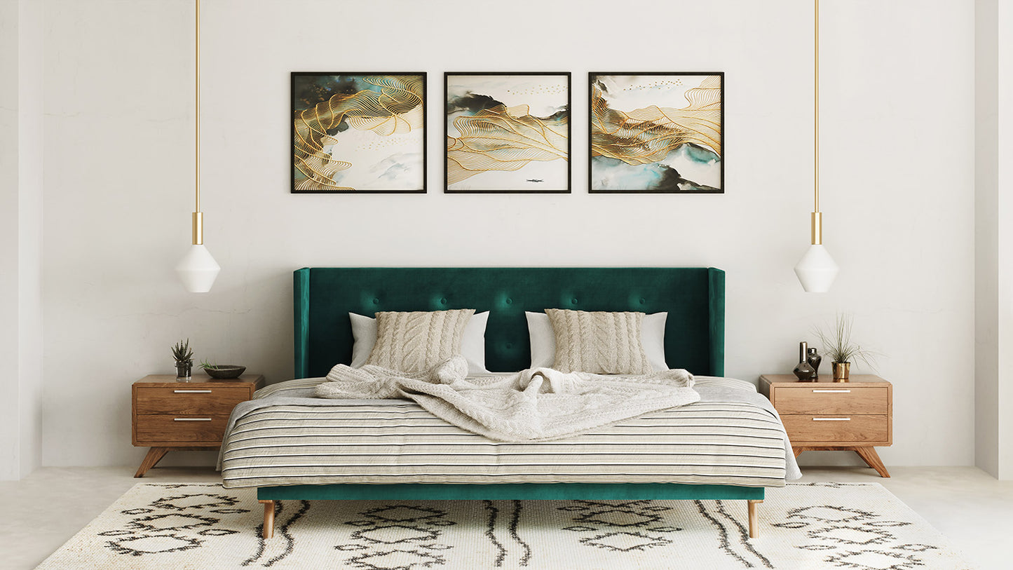 Nova Domus Durango Modern Green Fabric and Walnut Bed