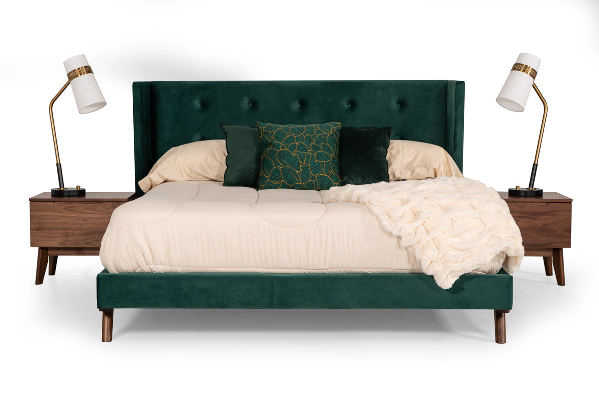 Nova Domus Durango Modern Green Fabric and Walnut Bed