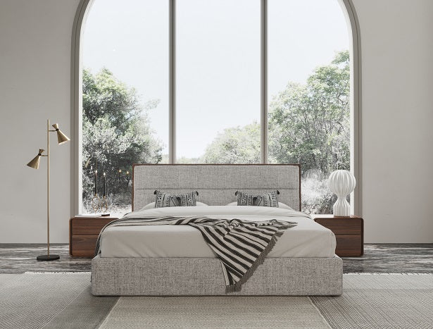 Modrest Dustin Modern Grey Fabric and Walnut Trimmed Bed