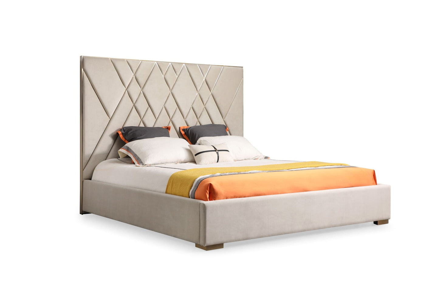 Modrest Eldora Glam Beige Velvet and Brushed Brass Bed