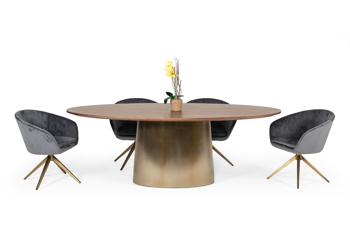 Modrest Yara Modern Grey Velvet and Bronze Dining Chair